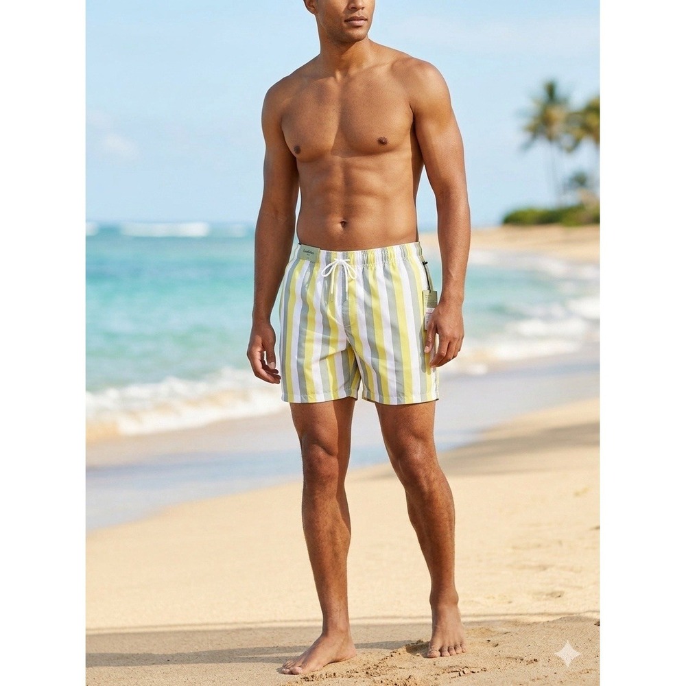 New Goodfellow & Co Striped Swim Shorts Men's Large 6 Inch‎ Inseam Beachwear